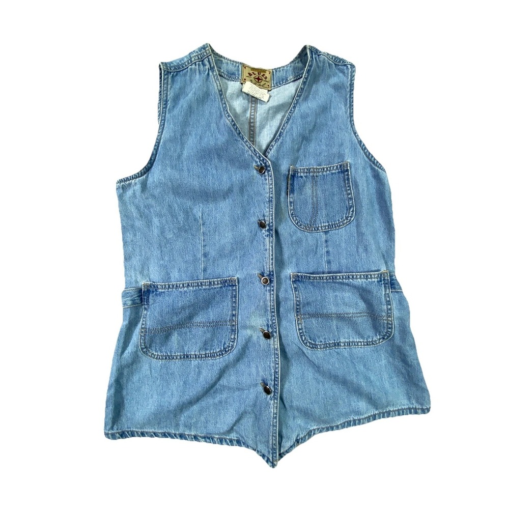 Vintage Blues by G. Arcaro Vest Women Medium Blue Denim Medium Wash Button Front